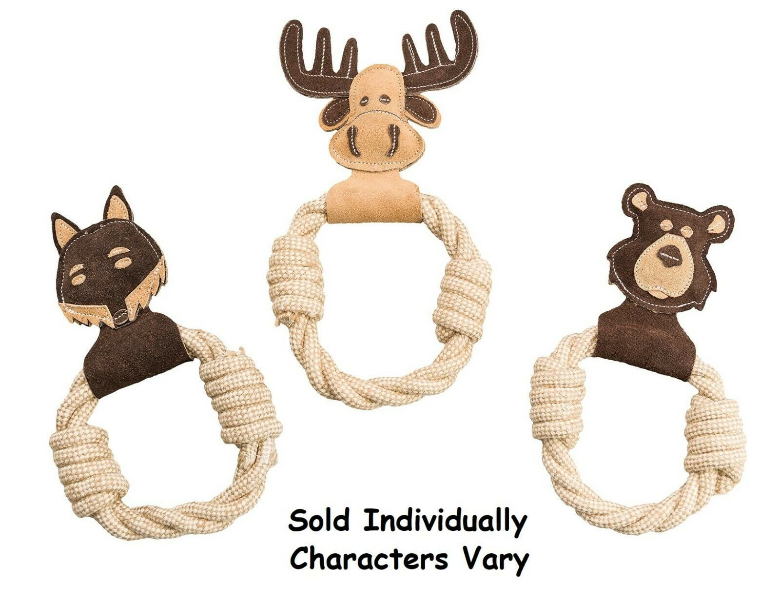 Tough Dog Toys Leather Double Stitched Rope Animal Rings Assorted