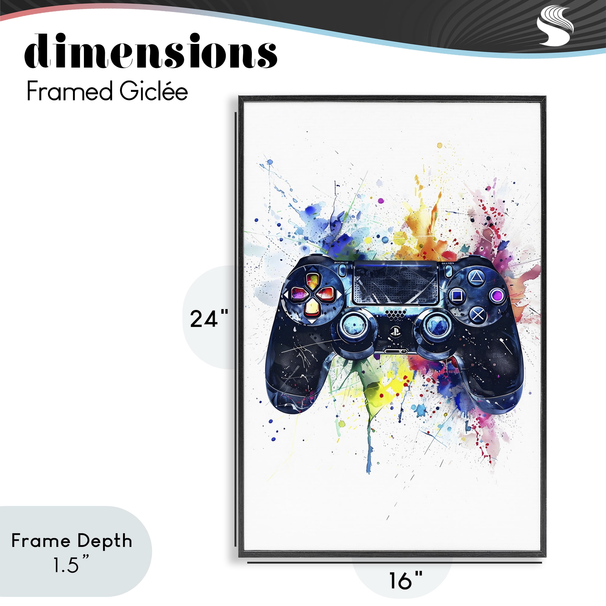 Stupell Industries Colorful Gaming Controller Splatter Black Framed Giclee Art, design by Creative Studio
