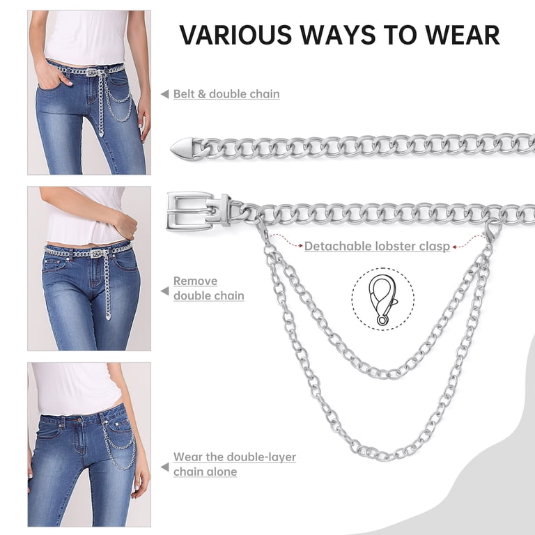 Stylish Silver Chain Belt Crescent Moon Waist Chain Belt: Crystal Stars, Celestial  main image 3