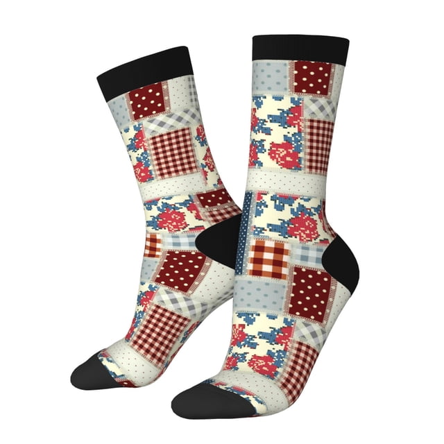 Fotbe Patchwork In Country Style Calcetas Largas con Estampado para Hombre y Mujer – Calcetas de Compresión Transpirables y Elásticas, Viajar y Uso Diario Talla 5-11