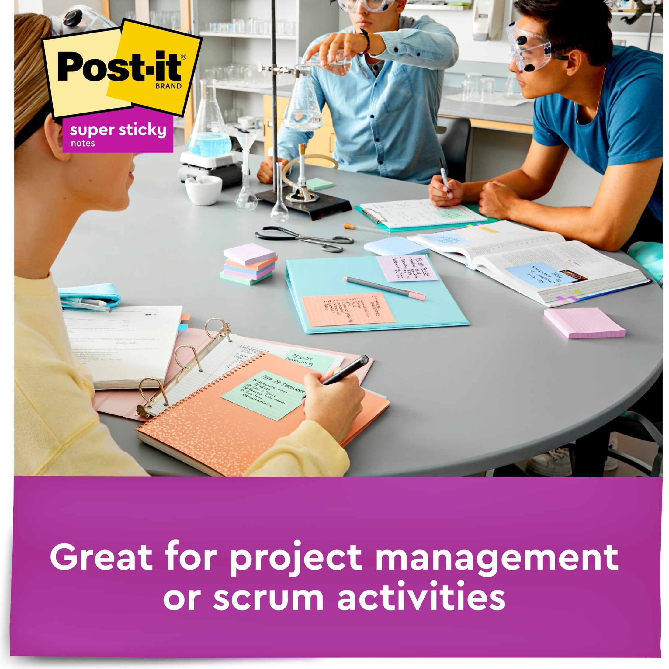 Post-it Recycled Super Sticky Notes, 3 in x 3 in, Wanderlust Pastels, 24 Pads