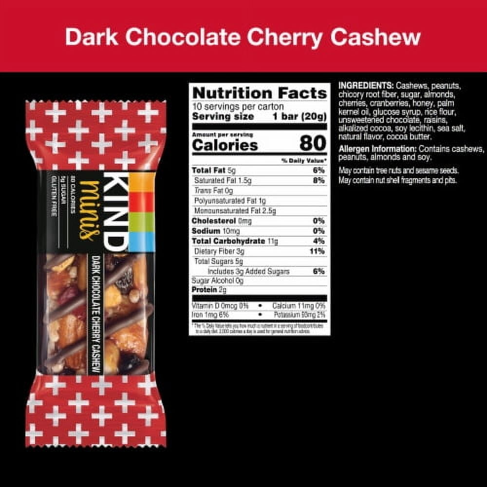 2X-KIND Minis Gluten Free Dark Chocolate Cherry Cashew Healthy Snack Bars - 0.7 oz - 10 ct
