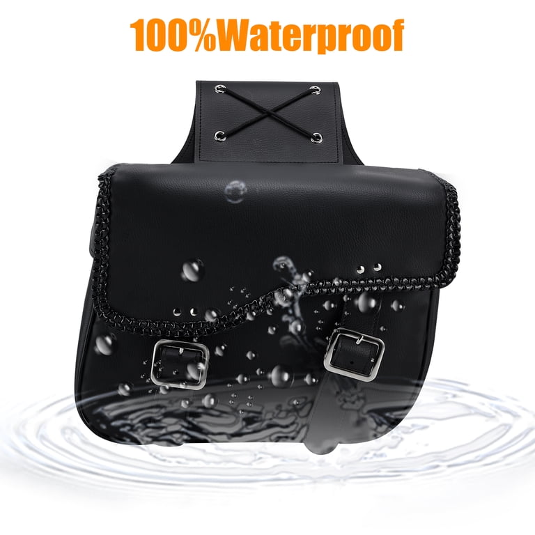Motorcycle Throw Over Saddlebags - Synthetic Leather, Waterproof, 12.6x8x10 Inches | Fit Harley Sportster, Dyna, Honda Shadow