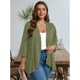 thumbnail image 2 of SHOWMALL Women's Plus Lightweight Cardigan 3/4 Sleeves Bolero Light Green 1X Pleated Ruffles Hemline Shrugs, 2 of 7