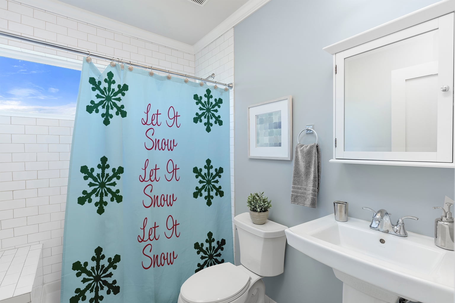 Simply Daisy 70" W x 73" L Let It Snow Polyester Shower Curtain, Omar [1 Ct]