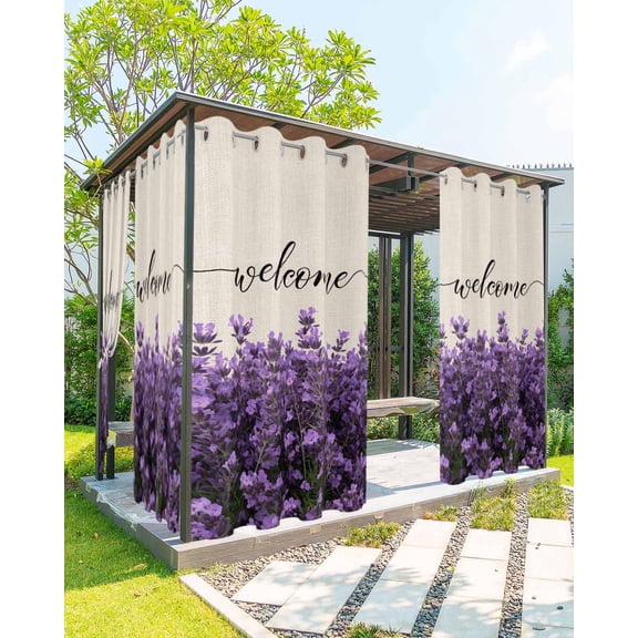 nqOlkjepod Outdoor Curtains for Patio Waterproof, Spring Lavender Outdoor Privacy Panels Grommet, Seasonal Blooms Botanicals Purple Flower Blackout Outside Curtains for Porch 54"x84", 2 Panels
