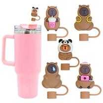 5-Pack Capybara Straw Topper Covers for Stanley Cup, Cute Silicone Straw Cover Cap for 30 & 40 Oz Tumblers, 10mm Dust-Proof Reusable Lids, Fun Novelty Gift