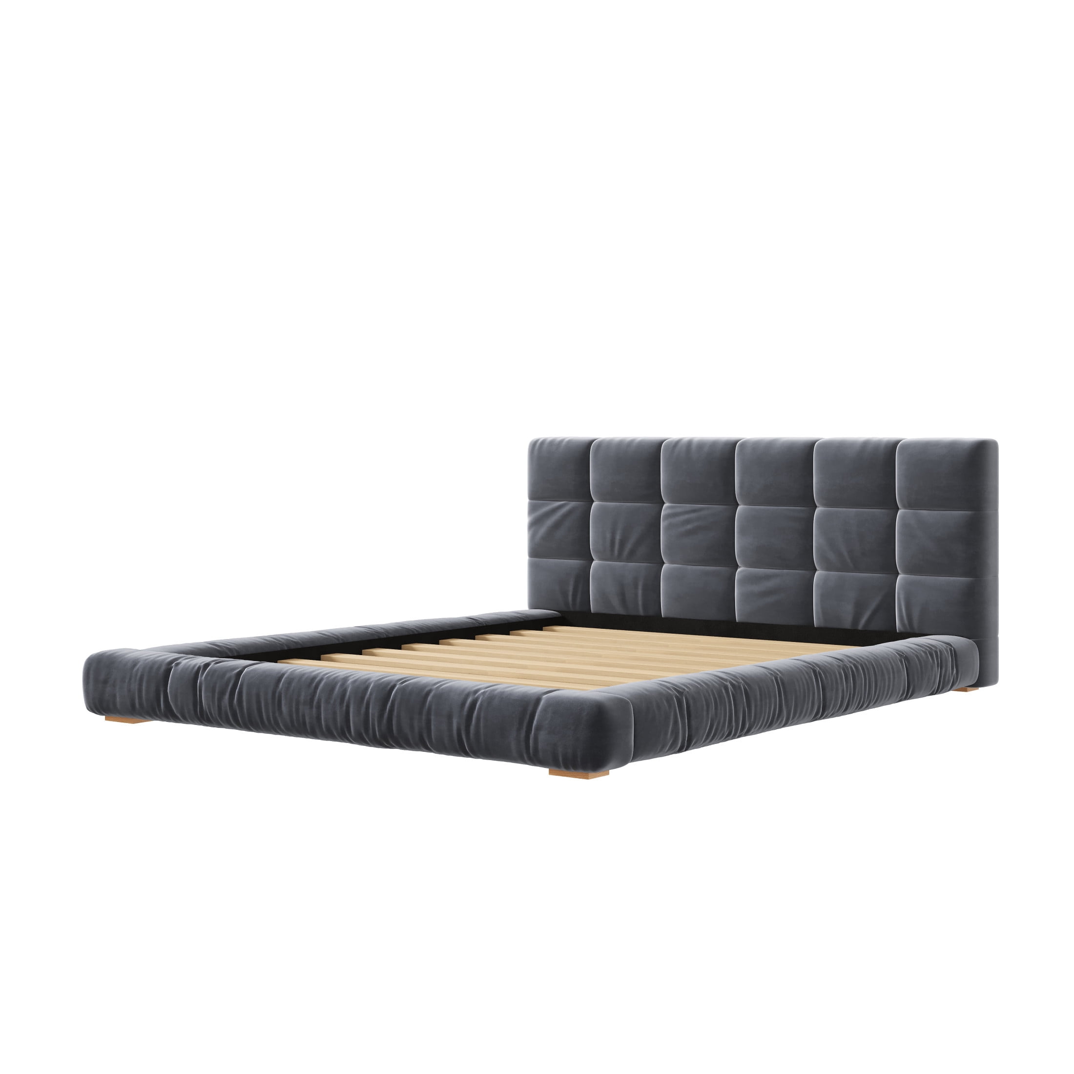 Christopher Knight Home Modern Velvet Upholstered Platform Bed with Channel Tufted Headboard, Queen, Gray