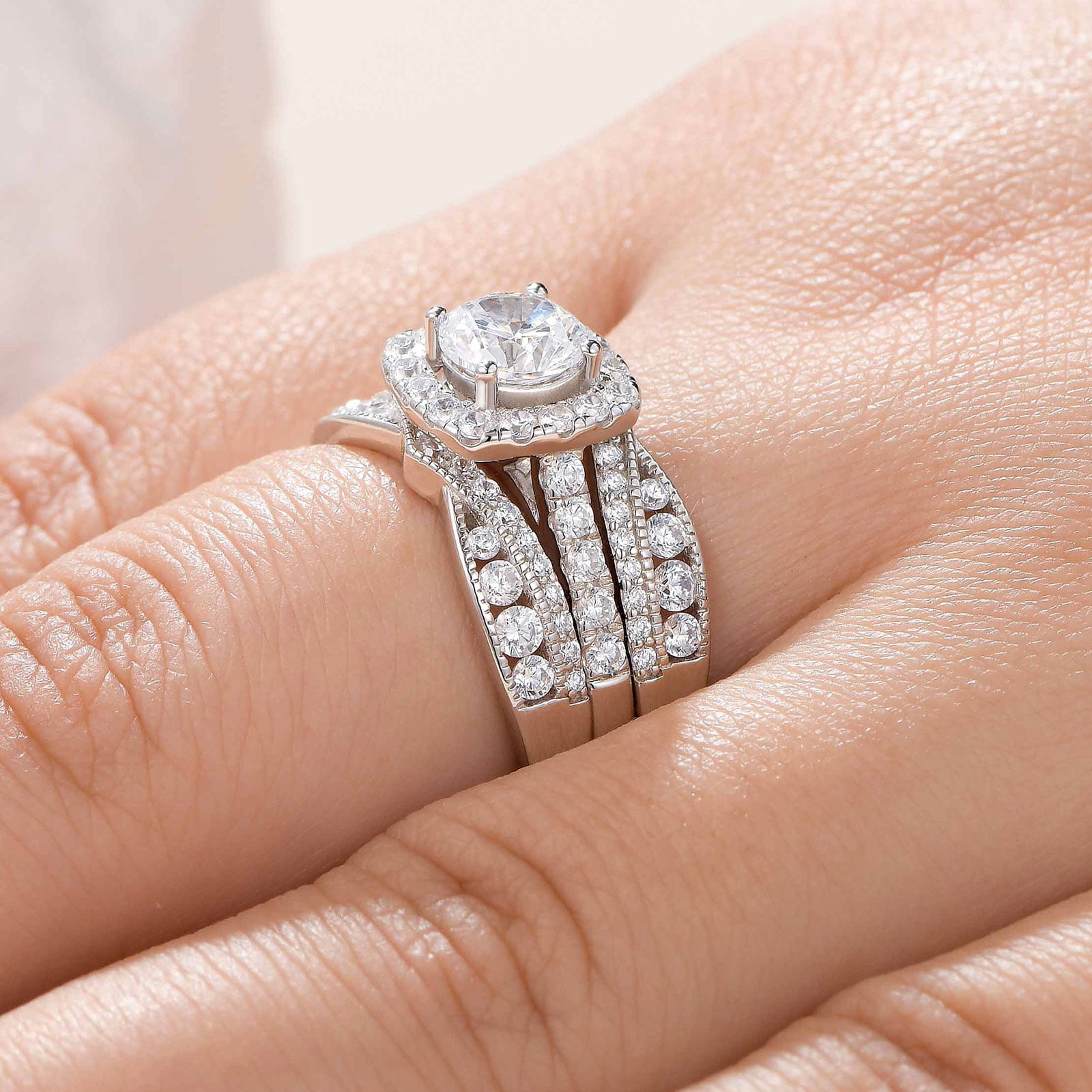 Newshe Jewellery Wedding Rings for Women AAAAA Cz Engagement Bridal Band Set 925 Sterling Silver Enhancers and Wraps Size 9