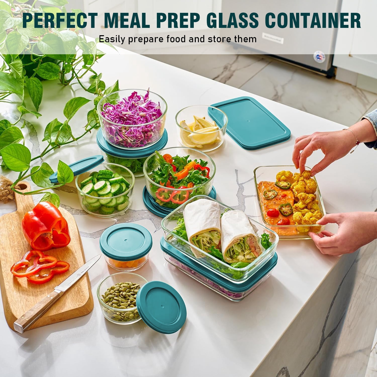 24Pcs Glass Food Storage Containers with Lids(12 Containers & 12 Lids), Stackable Airtight Meal Prep Lunch Boxes Bowls, Microwave Freezer Dishwasher Safe, Green