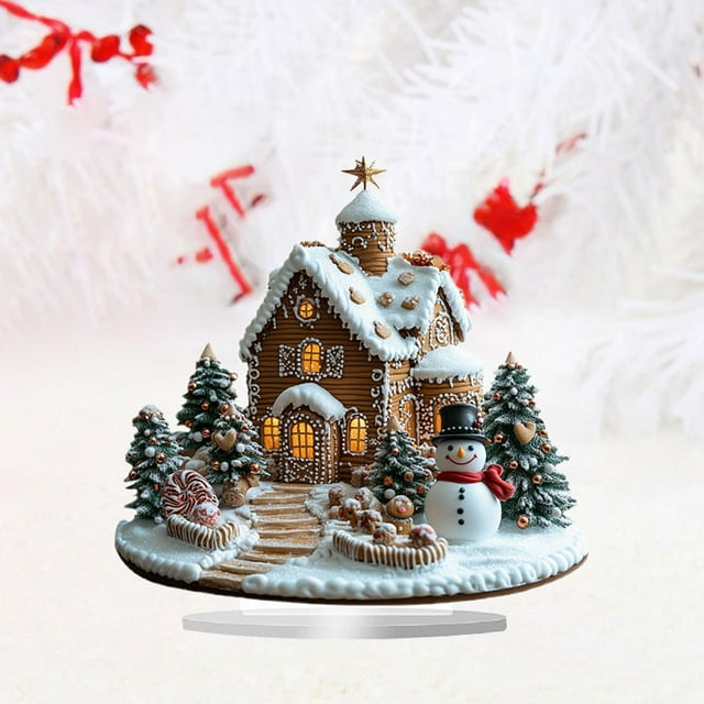 Estatua de casa de nieve navideña Macarena decoración de pueblo navideño accesorio de acrílico 17 x 20 cm