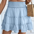 thumbnail image 2 of Womens Summer Dresses Solid Pleated Ruffle Skirt with Elastic Waist and Chafing Design Spring Dress Light Blue L, 2 of 4