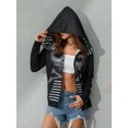 thumbnail image 6 of Women Hooded Coat Skull Stripe Printing Zip-Up Pockets Long Sleeve Tops Street Style Outerwear, 6 of 9