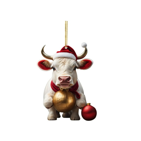 Lilixerw Christmas Cow Ornament,Acrylic Bull Pendant Christmas Tree Decor 2D Cow Farm Animal Christmas Tree Hanging Decorations