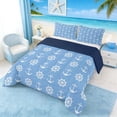 thumbnail image 2 of Manfei Vintage Anchor Rudder Full Size Comforter Sets for Kids Boys and Girls, White Blue Nautical Theme Bedding Sets, Navy Reversible 3pcs, 1 Comforter and 2 Pillowcases, 2 of 6