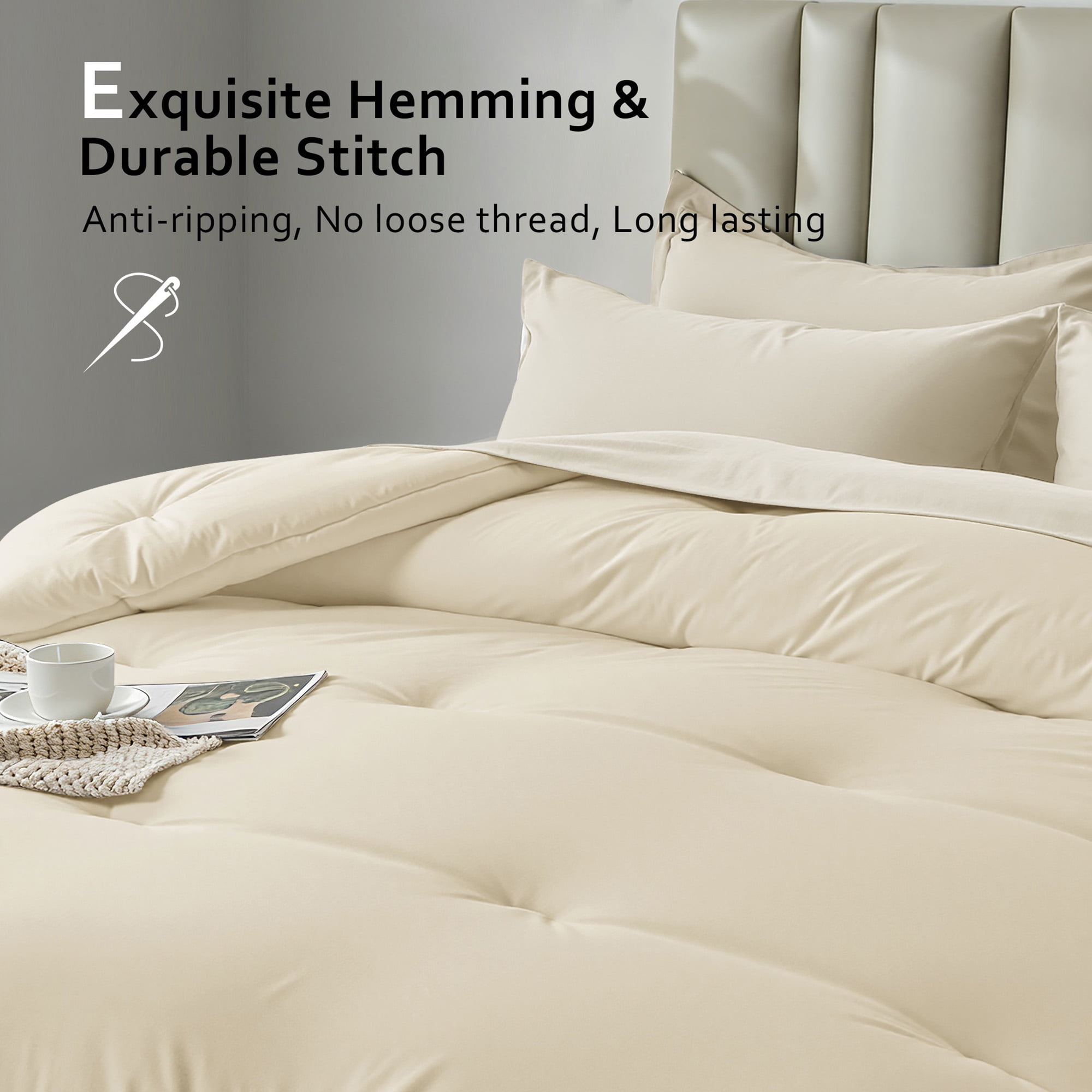 Dhole 7-Piece Bed Sheet Set - Full Size Comforter, Pillowcases & Sheet Collection for Cozy Bedding Comfort Beige