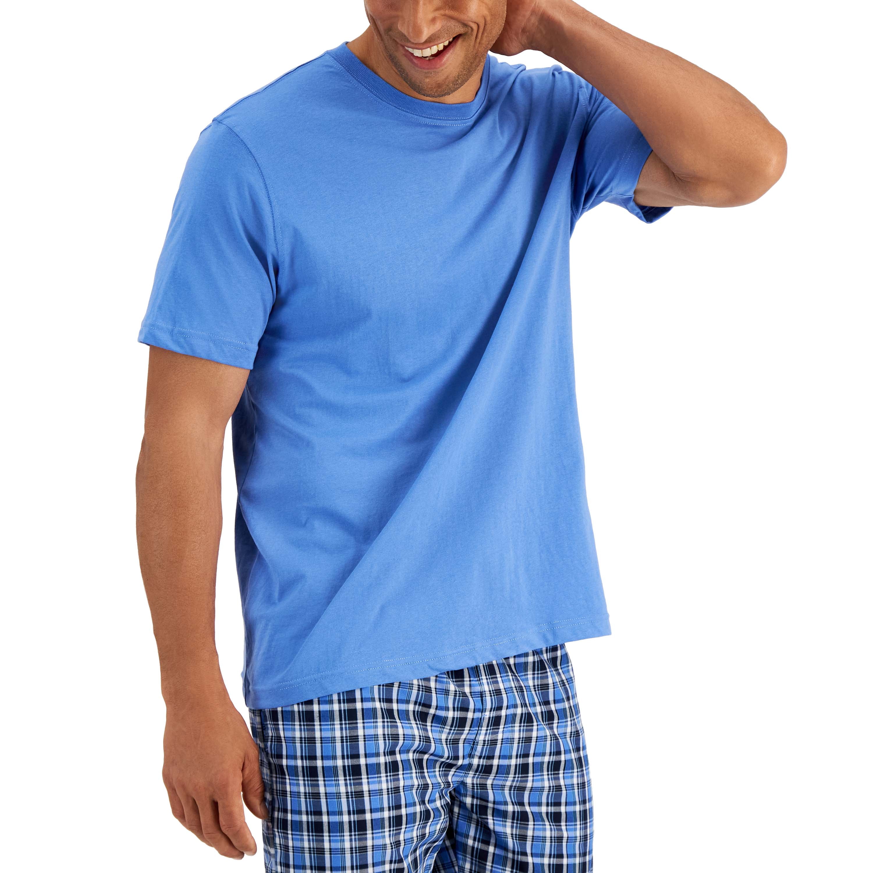 Hanes Men's Short Sleeve Knit Sleep Top with Woven Pajama Pants
