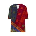 thumbnail image 4 of ZQUUVOU Women's T-Shirt Casual Button V-Neck Loose Elastic Printed Blouse G-Red (L), 4 of 6
