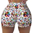 thumbnail image 2 of Haiem Mexican Bright Style No Front Seam Biker Shorts for Women Yoga Workout Gym Bike Shorts with Tummy Control Moisture-Wicking-Small, 2 of 9