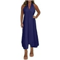 thumbnail image 2 of ITSAME Women's Plus Size Dress, V Neck Sexy Elegant Halter Sleeveless Solid Color Swing Formal Holiday Dresses Dark Blue 5XL, 2 of 6