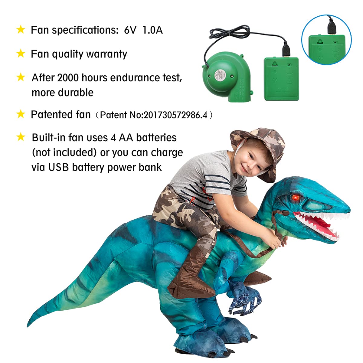 GOOSH Inflatable Dinosaur Costume for Kids, 55-Inch photo 2