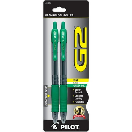 PILOT G2 Premium Refillable & Retractable Rolling Ball Gel Pens 2-Pack Green