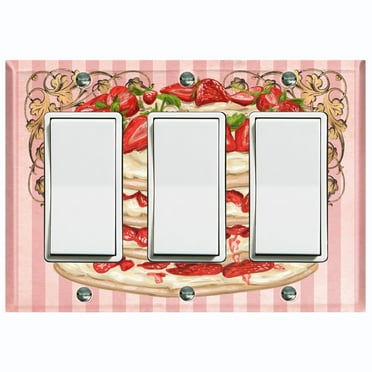 Metal Light Switch Plate Cover Elegant Strawberry Cake Striped Wallpaper Pink CAK053