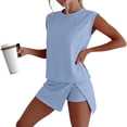 thumbnail image 3 of Women Solid Short Sleeve T Shirt Matching Skirt Set Casual Two Piece Outfit, 3 of 8