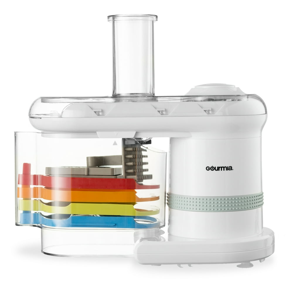 Gourmia GMS-100 Power Dicer Plus Multi-Purpose 5-in-1 Electric Mandoline Food Dicer Chopper Slicer Grater and Shredder, Includes 6 Blades, White