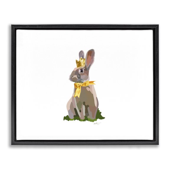 Stupell Industries Cottage Royal Bunny with Crown Black Floating Frame Canvas Art, 21 x 17, by Amelia Noyes