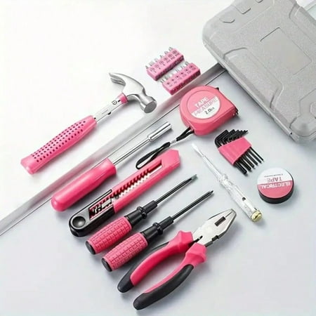 24-Piece Household Hardware Combination Tool Set Carbon Steel Set Manual Tool Box-Including Screwdriver Tape Measure Hammer Hexagon Socket Carp Pliers Portable.