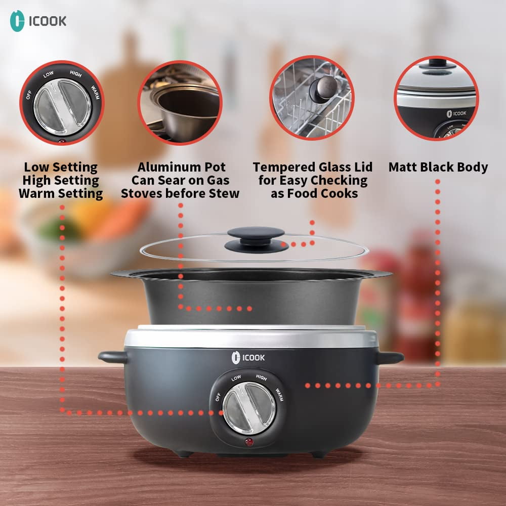 Slow Cooker, 6.5 Quart, Glass Lid, Adjustable Temp, Food Warmer (Black)