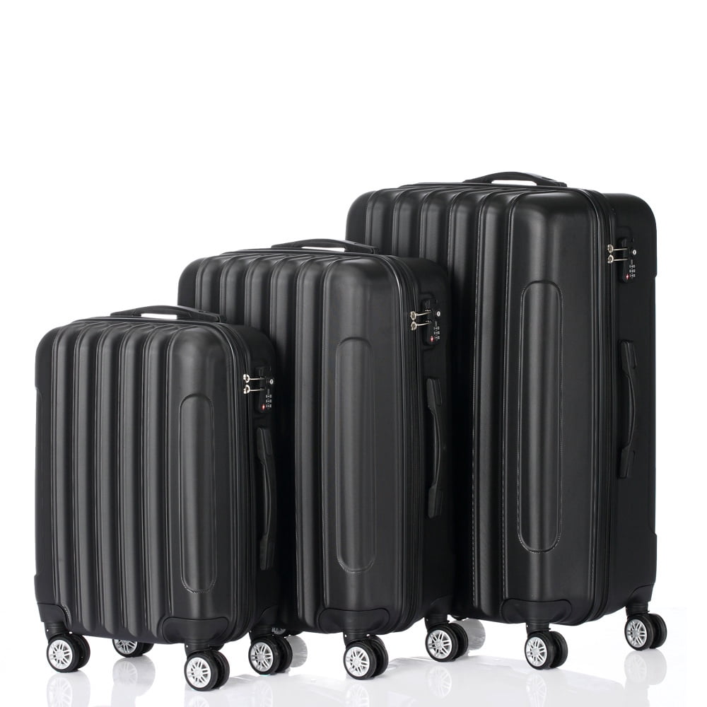 Tcbosik 3-Piece Set ABS Luggage Sets, Large Capacity Carry-on Luggage, Expandable Checked Suitcase Set for Travel Business, 20"/24"/28", Black