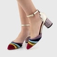 thumbnail image 4 of FSJ Women Chic Block Chunky Low Heels Pumps Rainbow Pointed Closed Toe Ankle Strap Buckle D'Orsay Sandals Multicolor Ladies Party Office Shoes Size 5 Gold Rainbow, 4 of 4