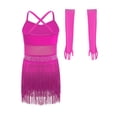 thumbnail image 4 of JanJean Girls Kids 2 Piece Latin Cha Cha Dance Outfit Shiny Rhinestones Fringe Dress Outfit Performance Dress Hot Pink 8, 4 of 7