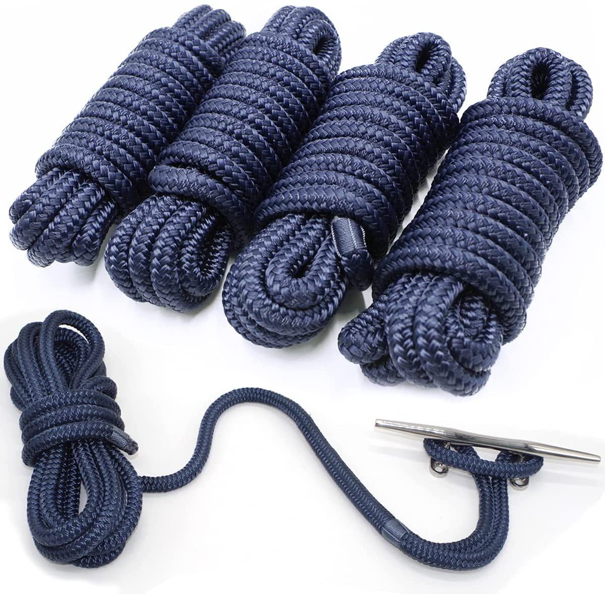 NAVY BLUE Solid Braid Nylon Dock Line / Fade Proof / USA 3/8" x 15' 2-PACK! 
