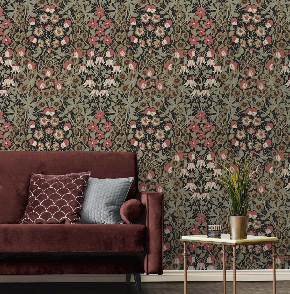 NextWall Ebony & Red Clay Tulip Garden Peel and Stick Wallpaper