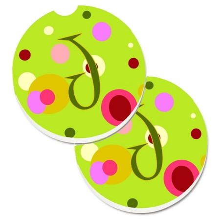 

Carolines Treasures CJ1010-JCARC Letter J Monogram - Lime Green Set of 2 Cup Holder Car Coasters Large multicolor