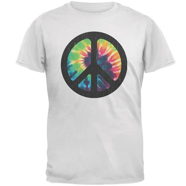 Old Glory - Tie Dye Peace Sign Distressed Halftone Mens T Shirt White ...
