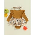 thumbnail image 4 of Halloween Baby Girls Clothes Pumpkin Romper Dress Long Sleeve Ruffled Ribbed Jumpsuit with Headband Fall Winter Outfits, 4 of 8