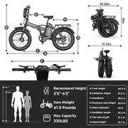 Folding Electric Mountain Bike for Adults, 750W/1500W Peak Motor, 48V 25Ah UL2849 Battery, 20×4.0 Fat Tire, 7-Speed Off-Road E-Bike