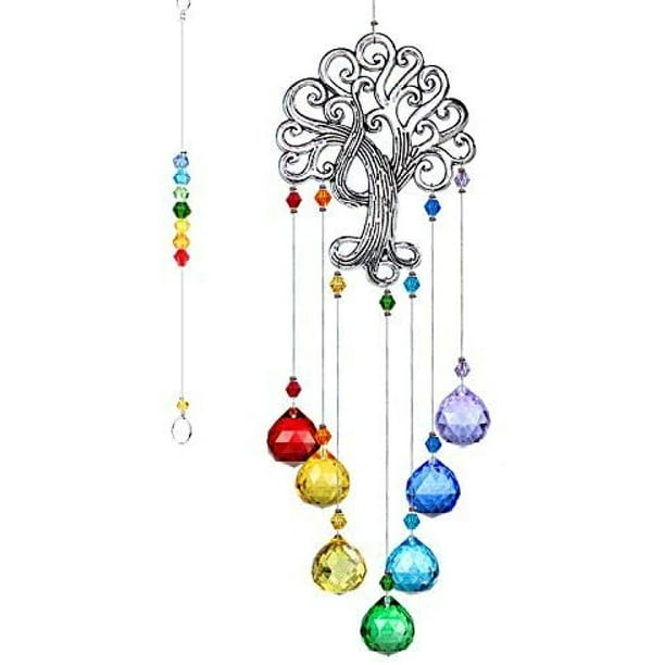 Crystal Glass Suncatcher Chakra Colors Ball Prism Tree of Life Window
