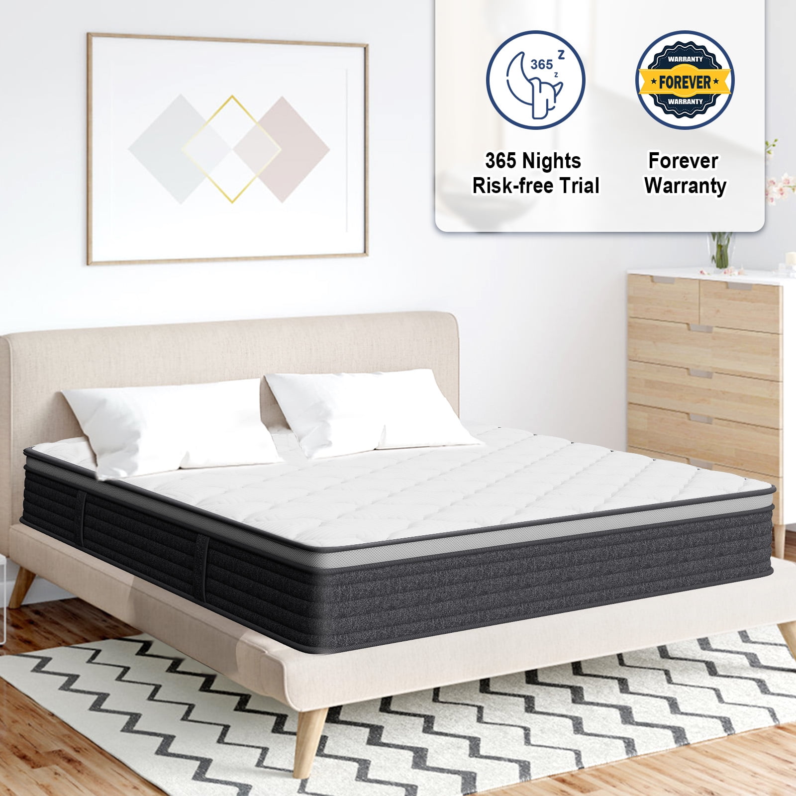 Dealnight 12" Queen Mattress in a Box with Cooling Gel Memory Foam and Individual Pocket Coils , Firm Hybrid Mattress for Adult and Children