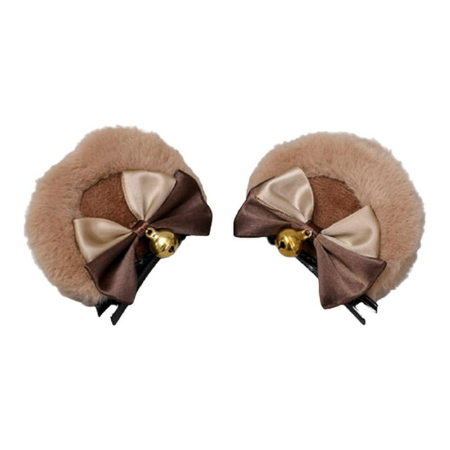 2 pinzas para el pelo con orejas de oso y lazo para Halloween, bonitos tocados de peluche de animales. Marrón