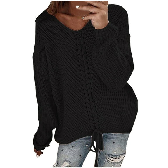 Clearance under $5 JINMGG V Neck Sweaters for Women Fall Winter Clearance,Womens Fashion Long Sleeve Sweater Loose V-Neck knitting Sweater