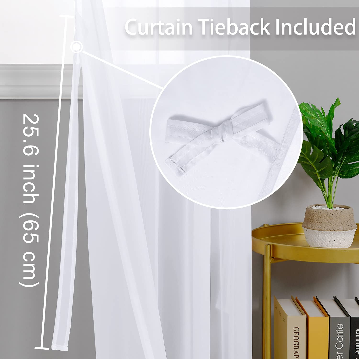 Hiasan White Sheer Curtains with Tiebacks-Light Filtering Contemporary Window Drapes for Living Room, Bedroom, Grommet, 42" x 96", Set of 2
