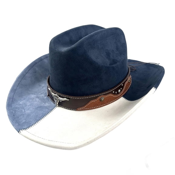 RUINIXCW Western Suede Cowboy Hat Cowgirl Hat for Women Men Wide Brim Classic Outdoor Party Fedora Hats with Bull Head Belt Buckle