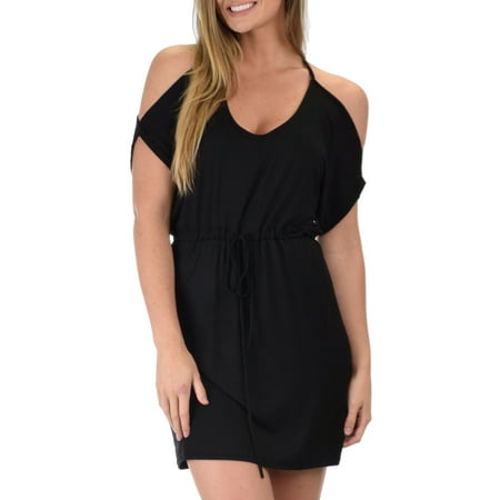 V-neck Tie Waist Dress - Lyss Loo Women's Good Deeds Cold Shoulder Waist Tie Dress