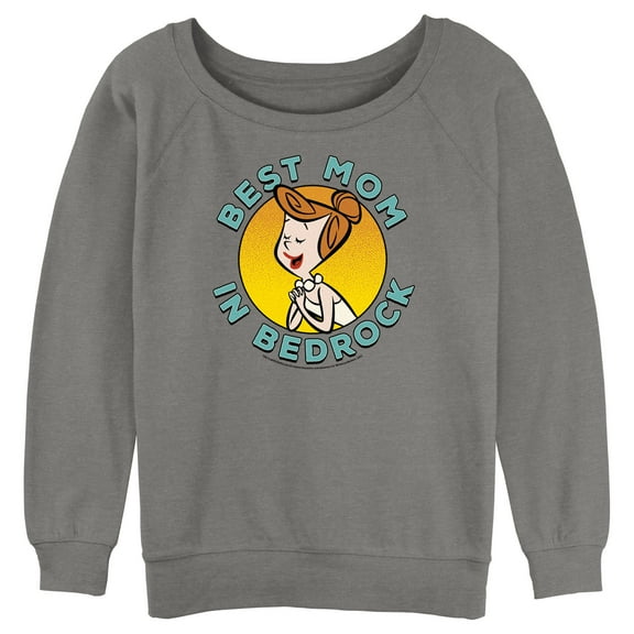 Junior's The Flintstones Best Mom in Bedrock  Sweatshirt Gray Heather Medium