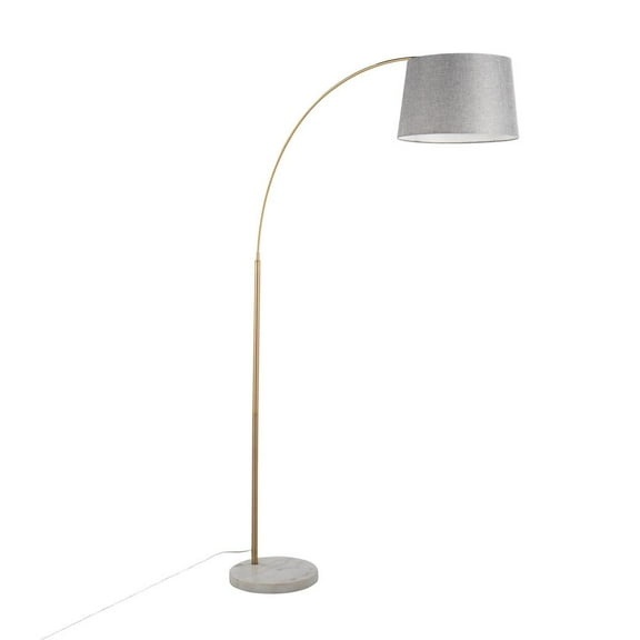 LumiSource White Marble, Antique Brass, Grey Linen March Floor Lamp